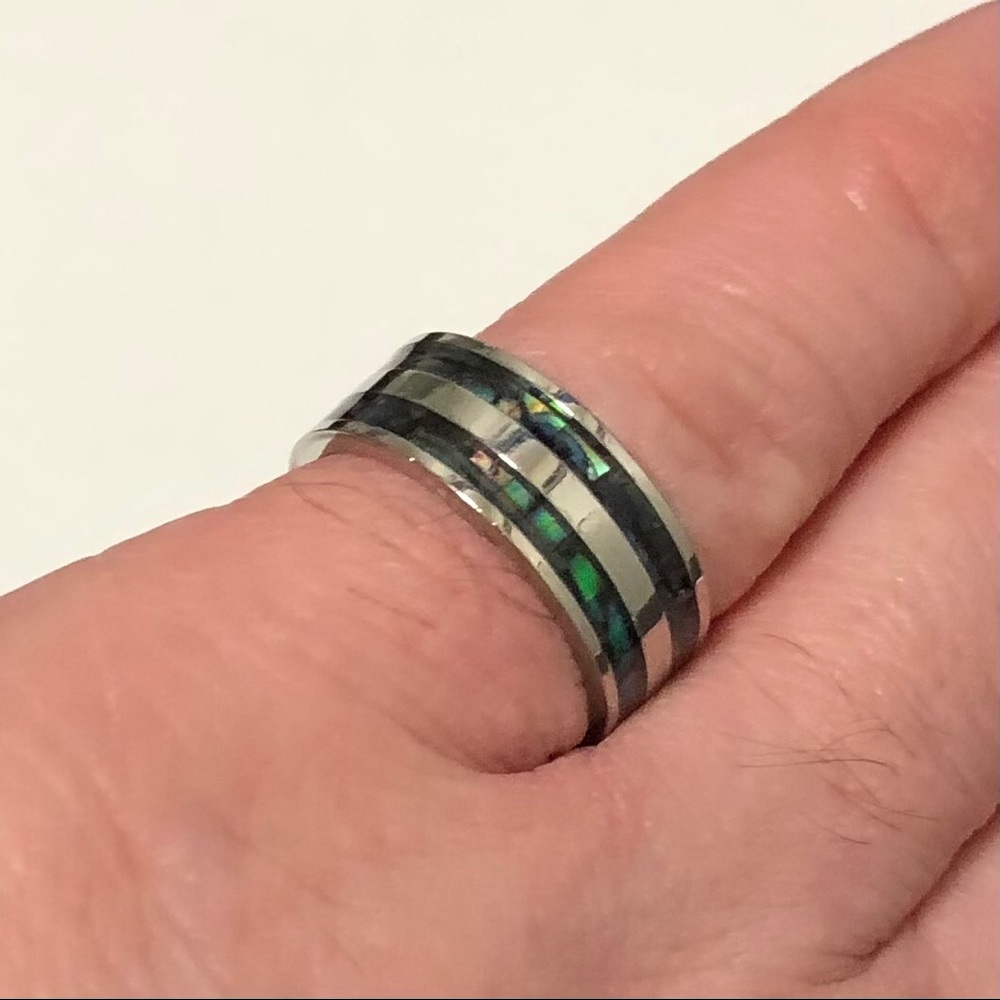 Silver Tone With Abalone Shell Inlay, Size 7 - image 4